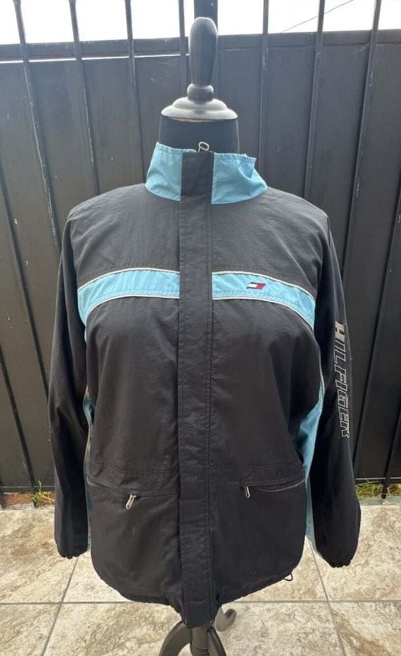 Hilfiger Athletics Vintage Black and Blue Lightweight Windbreaker Jacket - Picture 2 of 8